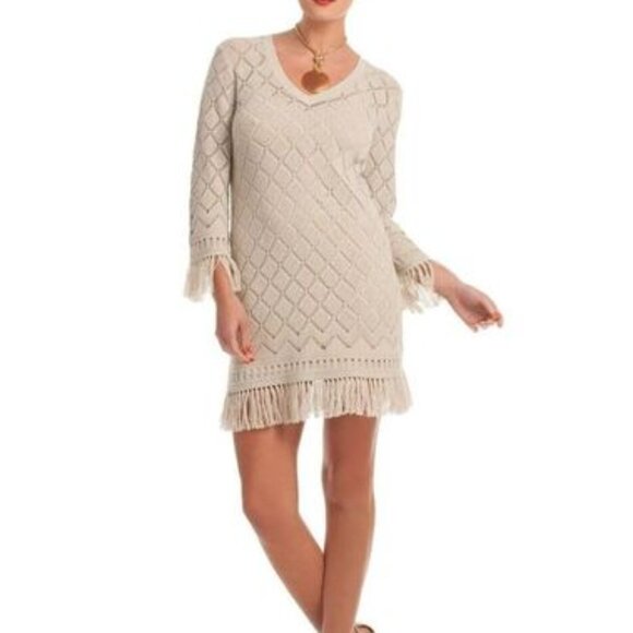 Trina Turk Dresses & Skirts - Trina Turk Beige Knit Dress with Fringe Hem Size: Small (S)